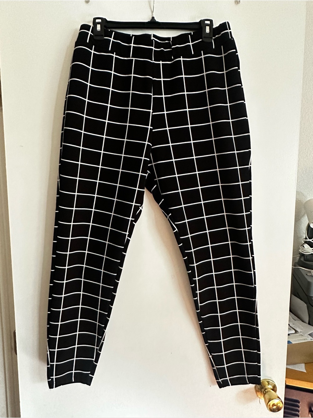 SHEIN Black Pants with White Grid Print